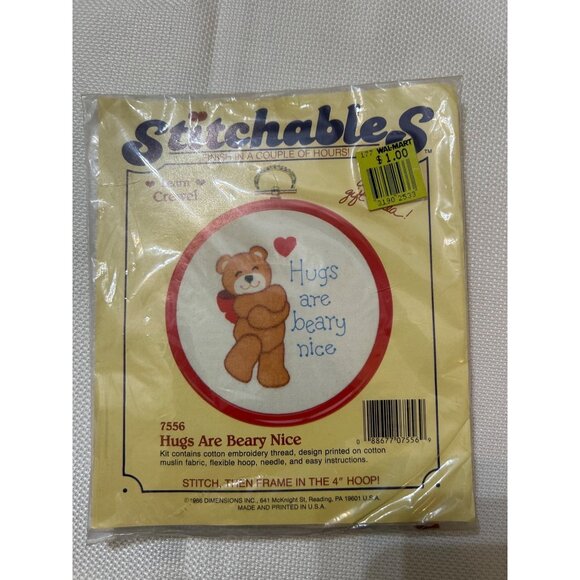 Hugs Are Beary Nice Stitchable Embroidery Kit With 4" Hoop Red Thread Design By - Picture 1 of 2
